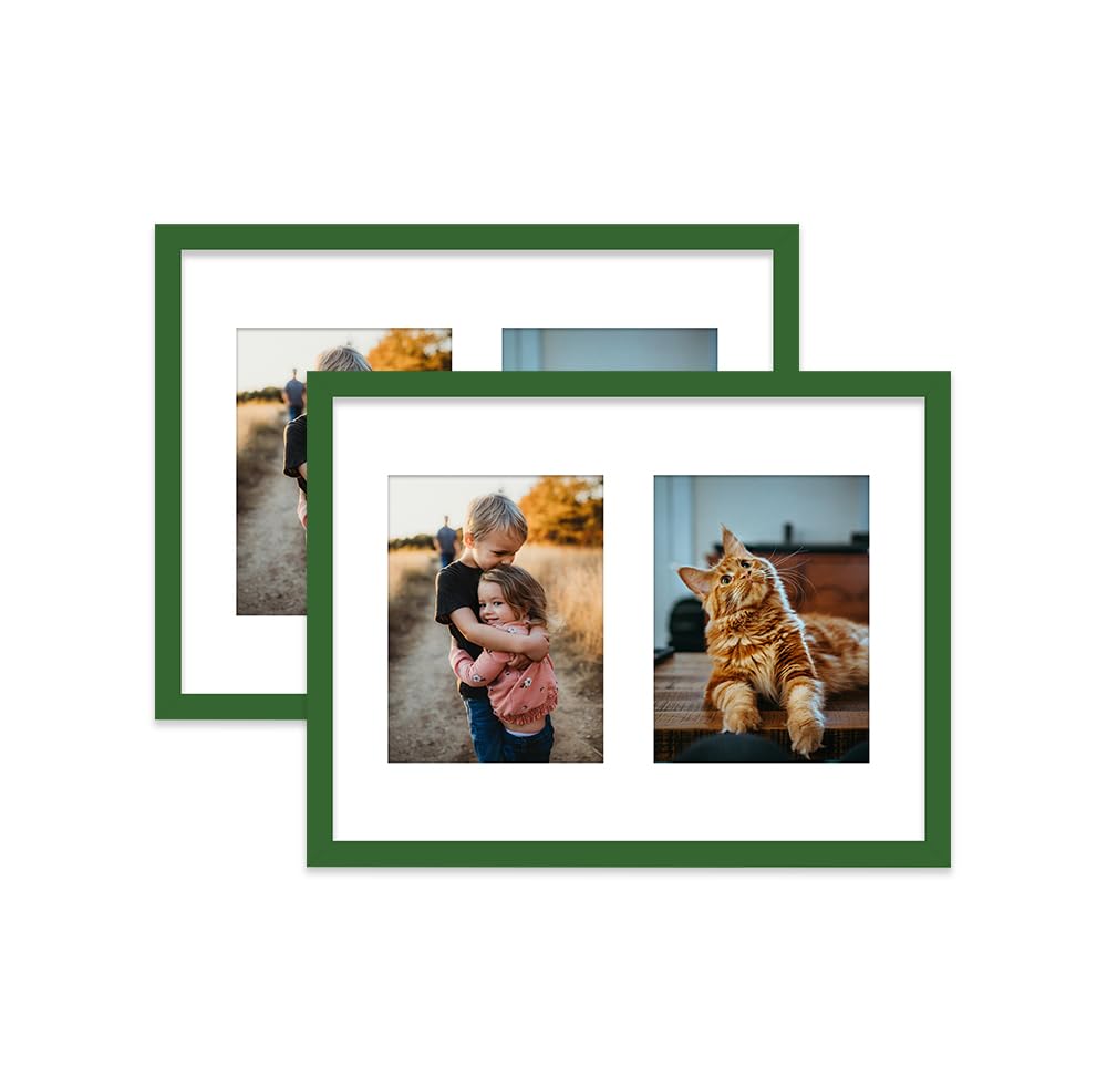 Green Multi Photo Frame - Holds 2 x 8x6 Pictures, Family Collage Picture Frame for Wall Display, 16x12 Frame size, Set of 2