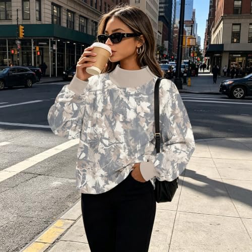 Women Mock Neck Sweatshirt Maple Leaf Print Ribbed Cuffs Side Slit Clothing - image 4