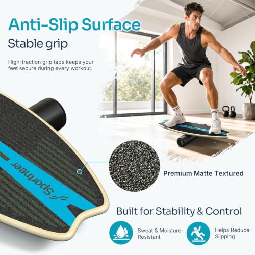 Image of Sportneer Balance Board - 7 Modes Wobble Board with Adjustable Stoppers - Exercise Balancing Stability Trainer for Improve Balance, Surf Trainer & Physical Therapy - Roller and 2.8'' Ball Included