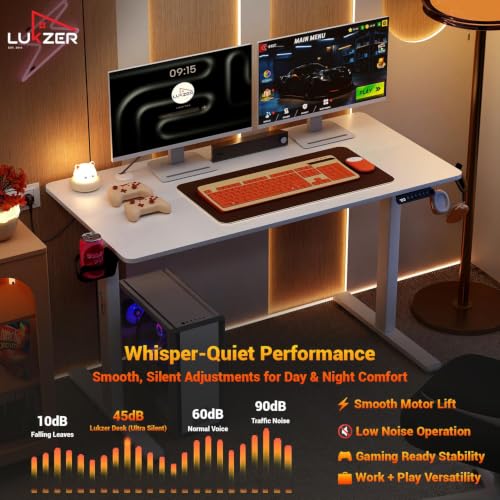 Image of Lukzer Electric Height Adjustable Table with 3 Memory Preset Controller Ergonomic Office Work & Home-Sit Stand Gaming & Study Desk (EST-003 /White & White /1200 x 600 mm) DIY with 3-Year Warranty
