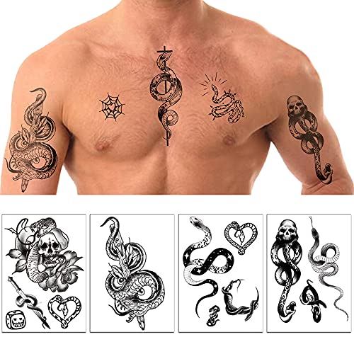 Temporary Tattoos For Men Women Teens Body Art Decorations Black Fake Tattoos Stickers Snake Tattoo Decals 20 Pcs Skull Web Black Rose Flower Knife Moon Sexy Stickers For Sleeve Arm Neck Chest Decor #TOP2