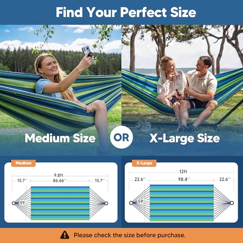 Image of SUNCREAT Hammocks Outdoor Camping Double Hammock, Hammock Replacement for Stand, Blue & Green