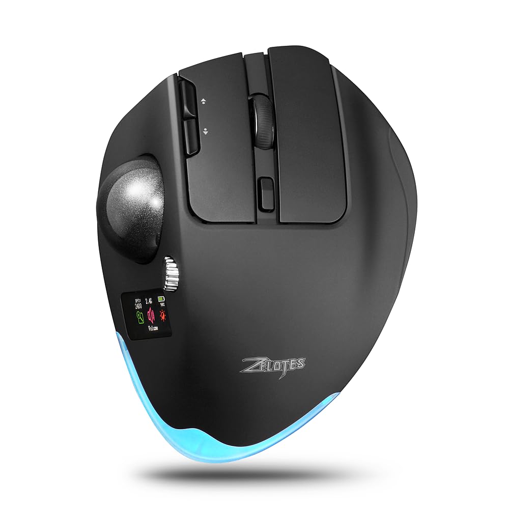 TKMARS Mouse Trackball Ergonomico Wireless con Display a Colori, 8 Tasti Programmabili, Rotella Multifunzionale, 8000 DPI, Bluetooth e 2.4G, Ricaricabile per PC, Laptop