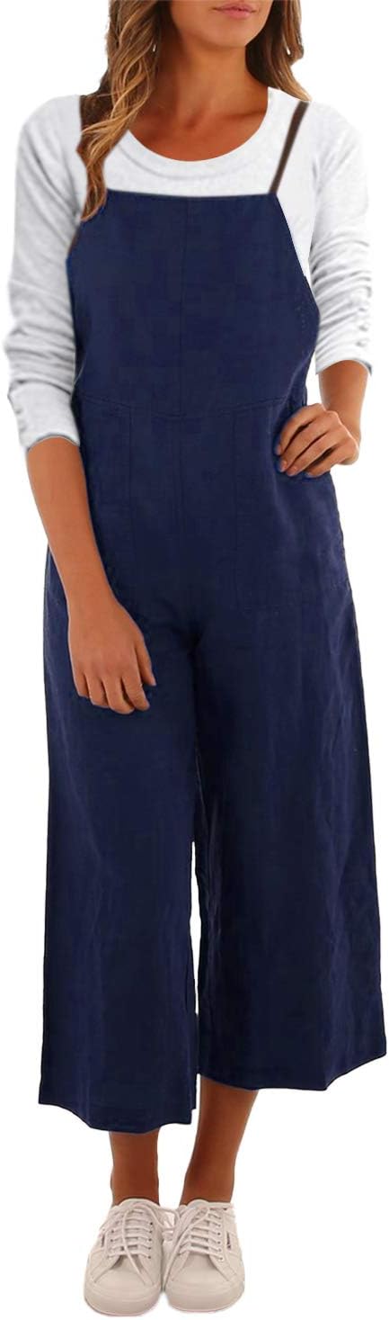 ACHIOOWAWomens Dungarees Jumpsuit Retro Overalls Loose Playsuit Sleeveless Baggy Trousers Long Pants Casual Denim Dungarees