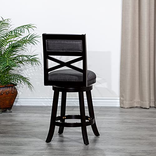 Dty Indoor Living Meeker X Back Fabric Swivel Stool, 24” Counter Height, Espresso Finish, Charcoal Fabric Seat #TOP1