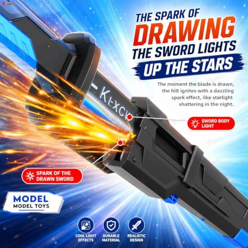 Image of VikriDA LED Light Up Toy Sword with Spark, RGB Color Changing Glowing Blade, Smoke Effect on Draw, USB Type-C Rechargeable Light Sword, Role Play Toy for Kids Boys Girls
