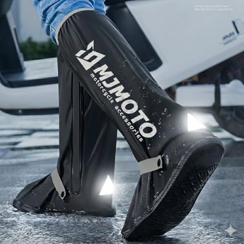 mjmoto Waterproof Motorcycle Boot Covers, Heavy Duty Rain Overshoes with Non-Slip Rubber Sole(X-Large)
