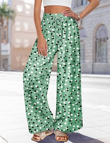 Image of YESNO Women Summer Boho Palazzo Pants High Waist Wide Leg Floral Casual Cotton Lounge Trousers with Pockets PP0
