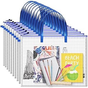 10 Pcs Art Portfolio Bag 19 x 25 Inch Poster Storage Bag with Zipper and Handle for Artworks Transparent White Bag for Poster Bulletin Boards Painting Charts Teaching Material Kids Art Portfolio, Blue