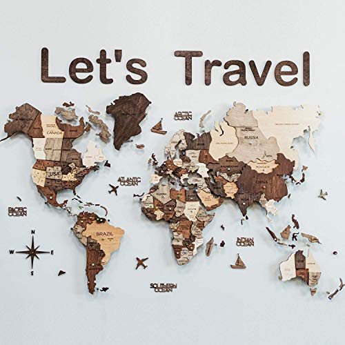 3D Wood World Map With Backboard - Wall Art Large Wall Decor - World Travel Map ALL Sizes (M L XL) Any Occasion Gift Idea - Wall Art For Home & Kitchen or Office