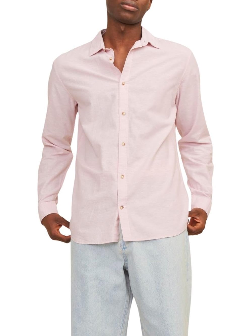Jack & Jones Jjesummer Linen Shirt LS Sn Camisa de Manga Larga, Pink Nectar, L para Hombre
