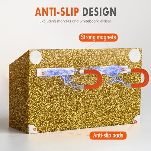 Image of BEYGORM Magnetic Dry Erase Marker Holder for Whiteboard & Refrigerator | Non-slip Acrylic Pen Holder for Classroom, Fridge Magnet, Locker Organizer Accessories, Teacher & School Supplies(Gold)
