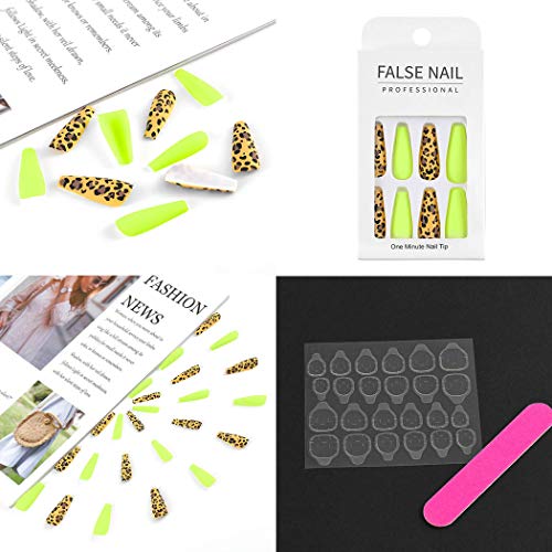 Sethexy Leopard Ballerina False Nail Matte Long Coffin Fake Nails Press On 24Pcs Acrylic Art Nail Tips For Women And Girls (Green) #TOP5