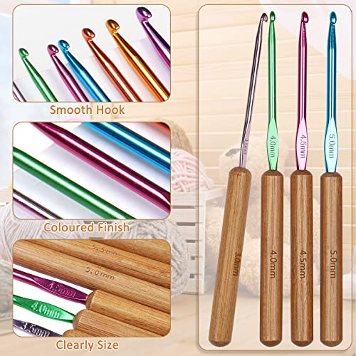 Aeelike Wooden Crochet Hooks - 9 Pcs Aluminum Crochet Hooks With Bamboo Handle - Colorful Crochet Needles Set 2.5Mm To 6.5Mm - Gift For Mother & Grandmother #TOP2
