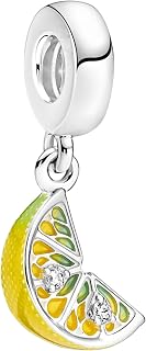 S925 Sterling Silver New Shiny Lemon Slice Charm Bracelet Jewelry CZ Summer Fruit Party Lemon Tea Necklace Pendant Charm Accessories DIY Silver Charm Beads, Sterling Silver, Cubic Zirconia
