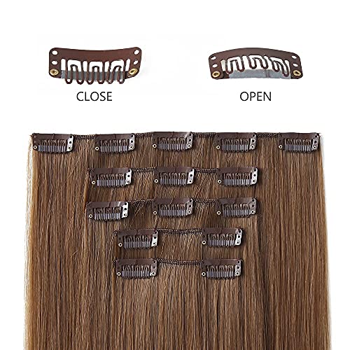 Brown Hair Extensions，Hspjhtm Clip In Hair Extensions For Women，Halloween Hair Extension 22" Synthetic 5Pcs Long Straight Natural Thick Hair Pieces Chestnut Brown Full Head Golden Copper #TOP4