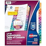 Avery 15 Tab Dividers for 3 Ring Binders, Customizable Table of Contents, Multicolor Tabs, 1 Set (11143)