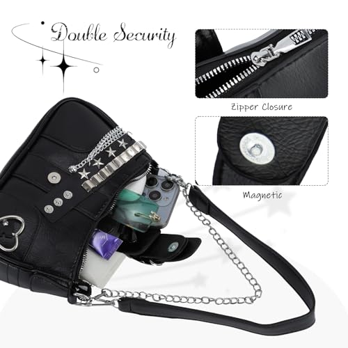 Oweisong Women Y2K Purse Punk Goth Shoulder Bag Cute Heart Stud Top Handle Handbag Vintage Saddle Bag for Ladies3