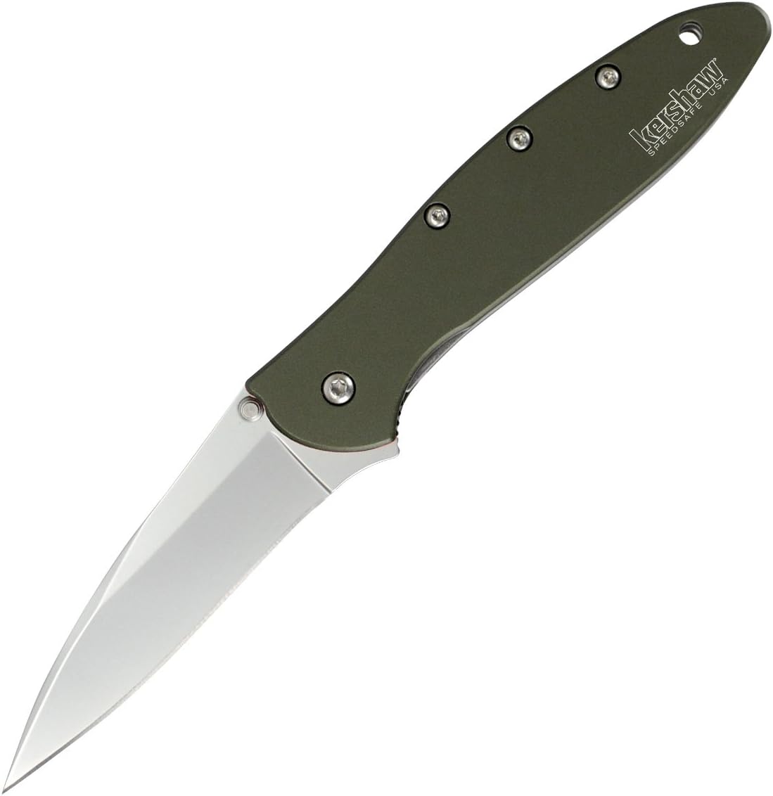 Leek Pocket Knife (1660BLKW); Sandvik 14C28N Steel Blade, 410 Stainless Steel Handle, Finish, SpeedSafe Assisted Open, Frame and Tip Locks, Reversible Pocketclip; 3 OZ