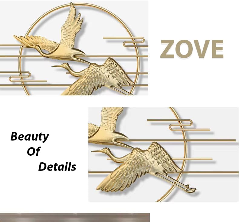 Image of ZOVE Golden Flying Bird Wall Art with Metal Circle Frame, Modern Living Room Decor, Decor for Living Room, Bedroom, Restaurant,Hotel (Golden, 48 x22 inch)