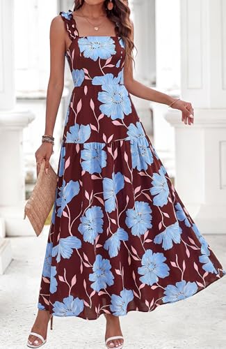 Image of BTFBM Dresses for Women Summer 2026 Formal Sleeveless Smocked Floral Long Wedding Guest Dress Party Spring