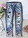 Astylish Womens Florals Patchwork Destroyed Stretch Loose Boyfriend Jeans Classic Ripped Hole Denim Pants Blue X-Large