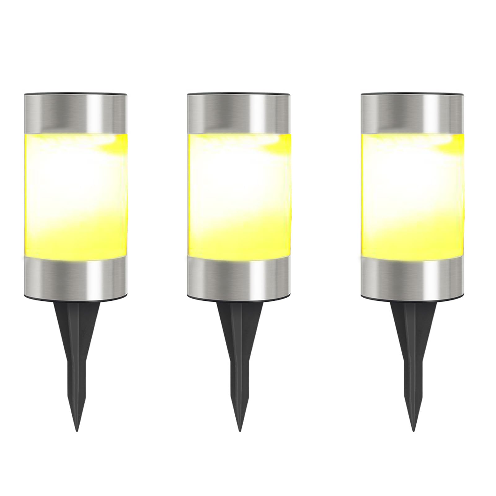 Lxcom Lighting Solar Path Lights Outdoor Solar Lawn Lights Decorative Stainless Steel Outdoor Solar Garden Lights Waterproof for Lawn Garden Yard Patio Landscape, 3 Pack(Warm White)