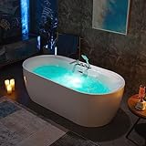 WOODBRIDGE 72' x 35-3/8' Whirlpool and Air Bath Heated Soaking Combination Tub with Adjustable Speed Air Blower, Tub Filler and Display Control Panel, White, BJ500+F0041CH
