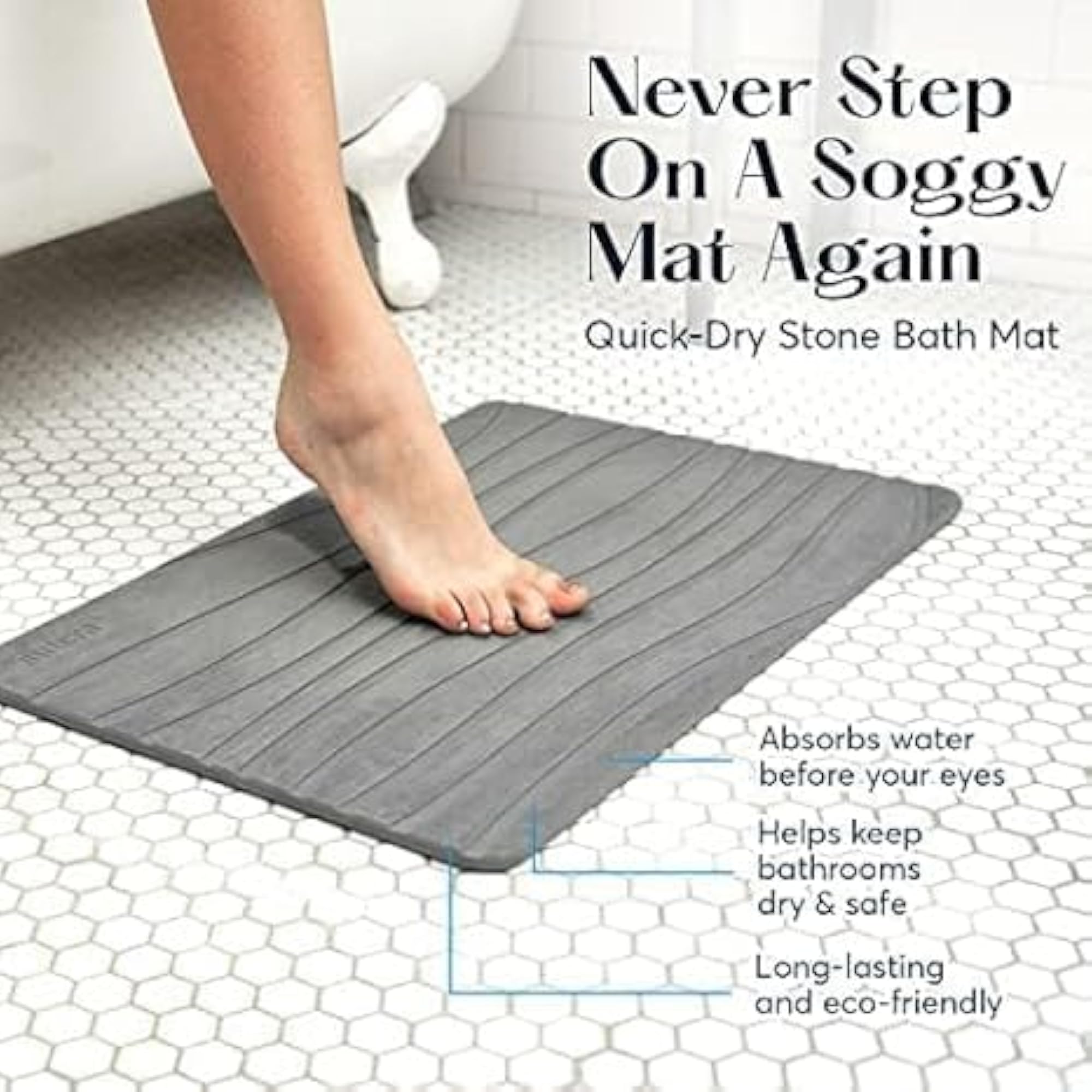 Stone Bath Mat, Quick Dry Diatomaceous Earth Shower Mat
