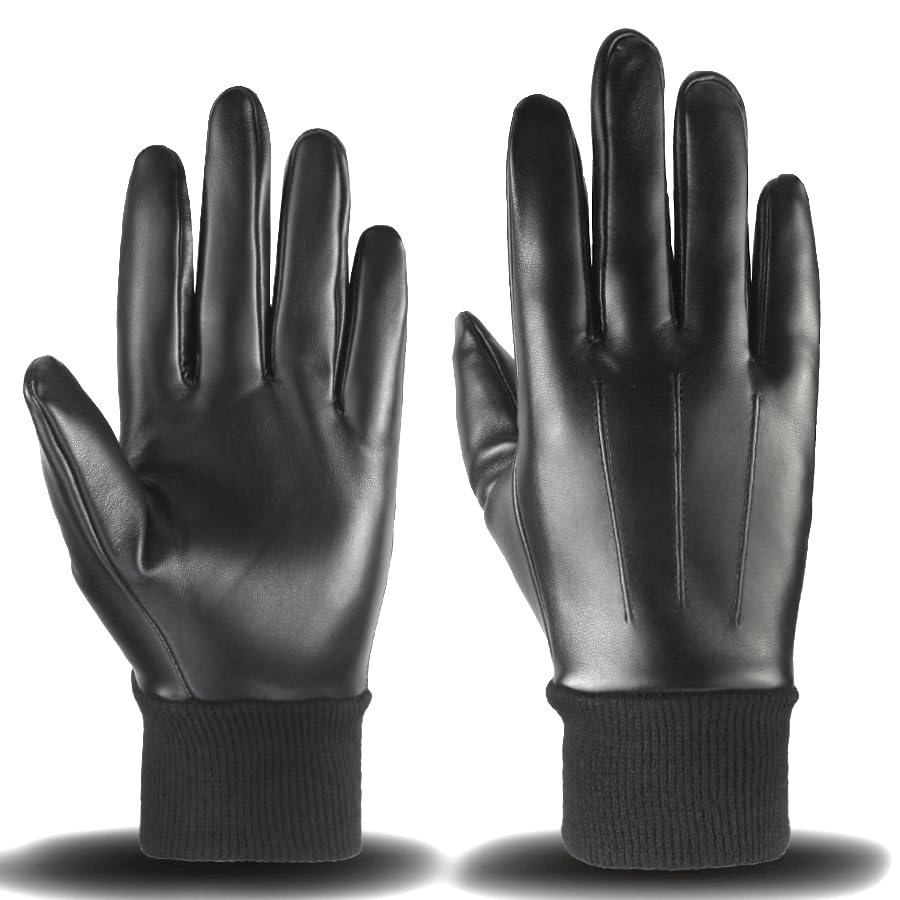 Guantes térmicos de cuero elegante para hombre con acabado cortavientos