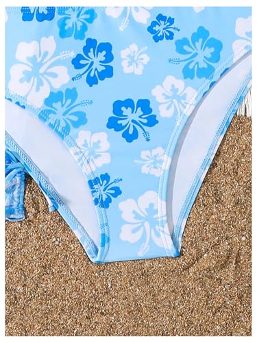 Image of COZYEASE Girls' 3 Piece Set Floral Print Bikini Swimsuit with Drawstring Beach Skirt Cute Ruched Bathing Suit