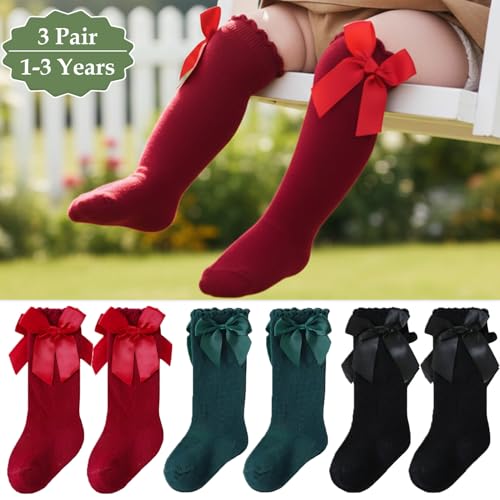 Image of SYGA Baby Long Socks Cotton, Over The Knee, No Tightness, High-Top, Bow Pattern