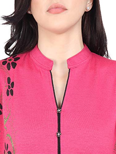 Image of Rosary Women's Winter Wear Jacquard Woolen Straight Kurti with 2 Side Pockets,RZ017HOTPINK-M