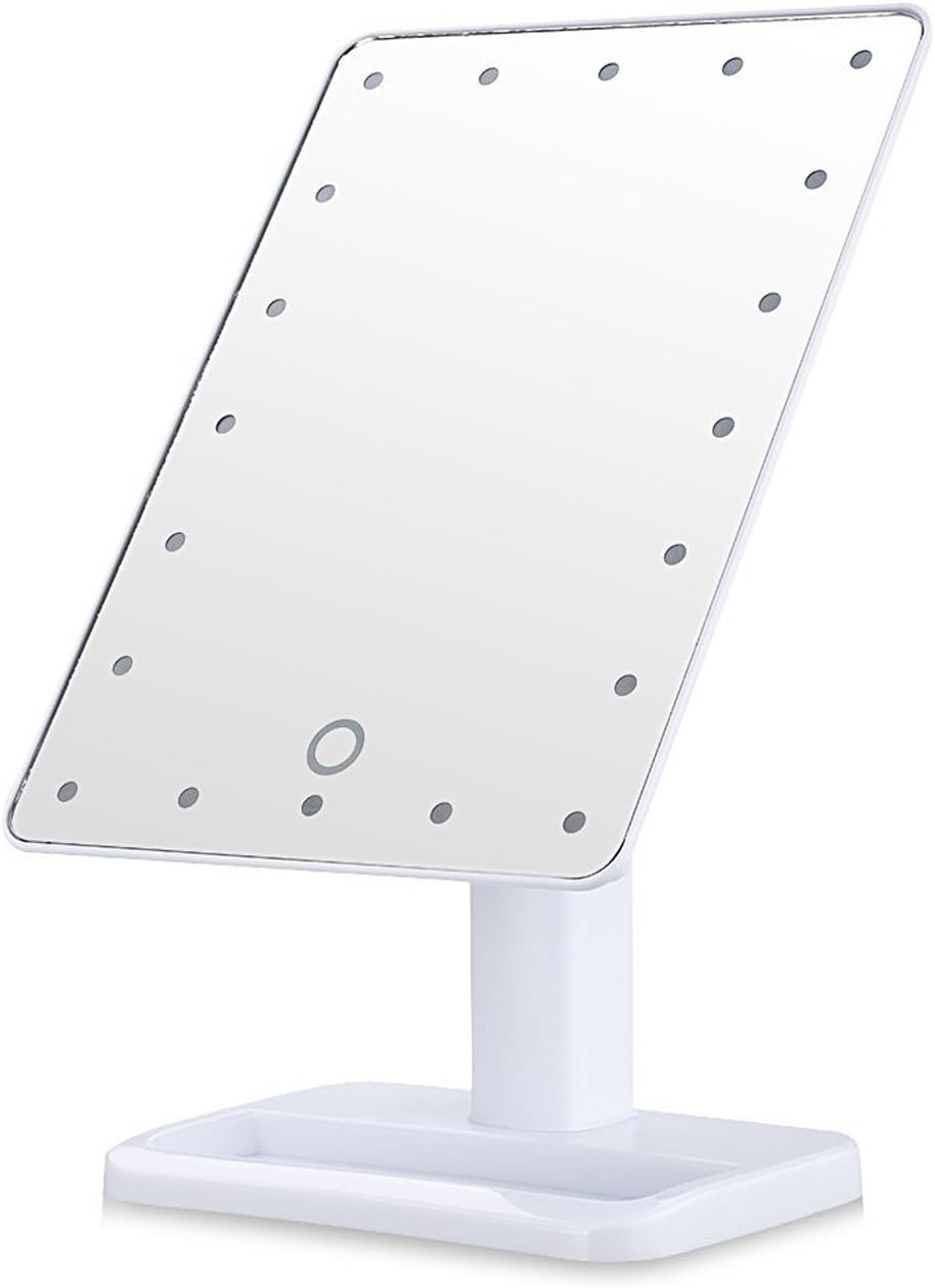 KIMI STAR Rectangular 20 LED Lighted Make Up Mirror 180 Degree Free Rotation Tabletop Cosmetic Vanity Mirror Quality finish (WHITE)