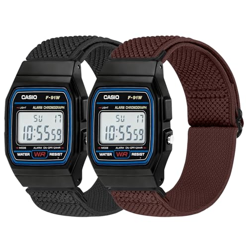Relting 2 Pack Elastic Bands Compatible with Casio F-84/F-91W/F-94/A158/A168/F-105/F-108 Breathable Nylon Strap for Casio W-215/216H/217H/218
