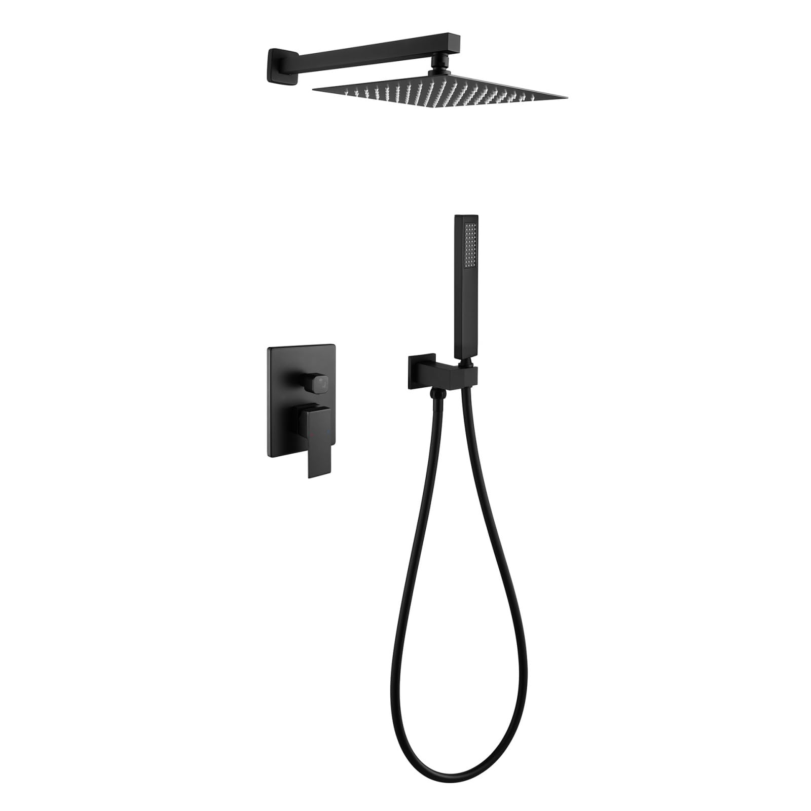 OZBMA Concealed Shower Set, Full Copper Bathroom Home Black in-Wall Overhead Set