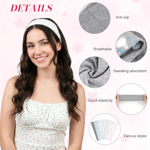 Image of MAYCREATE 8Pcs Patterned Headbands Hair Bands for Women Non-Slip Wide Bandanas for Women Soft Elastic Sport Hair Band Sets Athletic Hairbands for Workout Makeup & Daily Wear