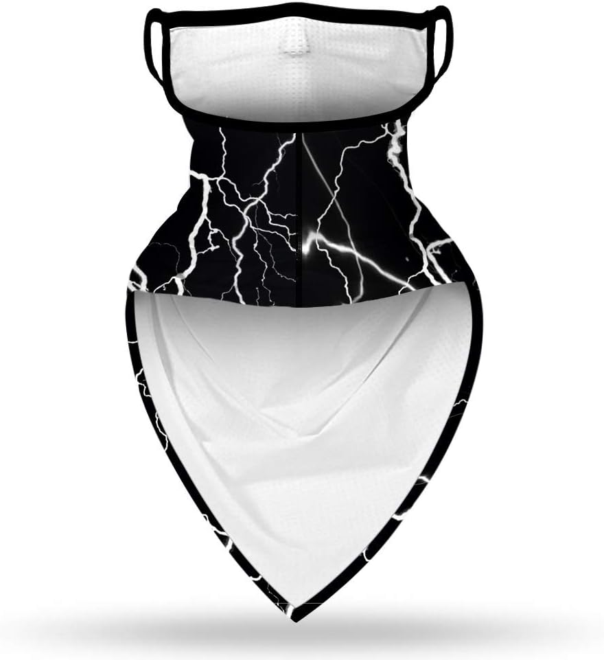 Neck Gaiter with Ear Loops, Bandana Face Mask Scarf Mouth Cover Balaclava Sun Dust Protection for Women Men Outdoor #01 Lightning Black