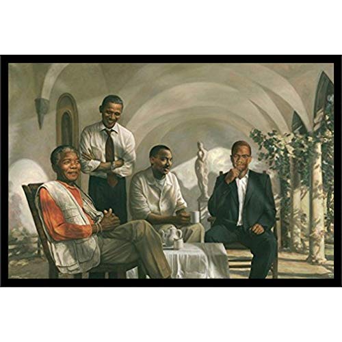 Civil Rights Pioneers Wall Art Decor Framed Print | 24x36 Premium (Canvas Painting Like) Textured Poster | African American Political Figures Obama, Nelson Mandela, Malcom X & MLK | Bedroom Posters