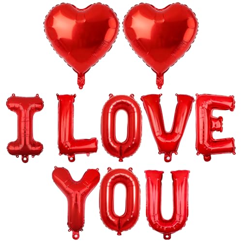I LOVE YOU Balloons Valentines Day Balloons 16 Inch I Love You Letters with Red Heart Shaped Balloon Valentines Day Banner for Valentines Day Bridal Shower Corazones Para Wedding Party Decorations