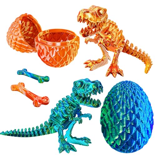 2 Packs 3D Printed Dinosaur Toys for 3-5 5-7 Years Boys, Jurassic T-rex Skeleton Action Figures with Large Storage Dino Eggs, Birthday Gifts Fidget Toys for 3 4 5 6 7 8 9 10 11 12 Years Old Boys Girls - image 9