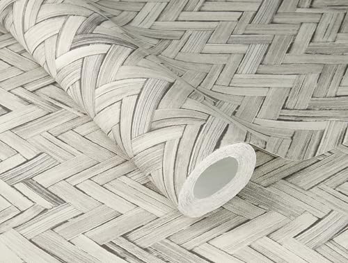 Acabado exclusivo en gris claro del papel pintado Rasch Beachhouse 410365 con textura de madera 3