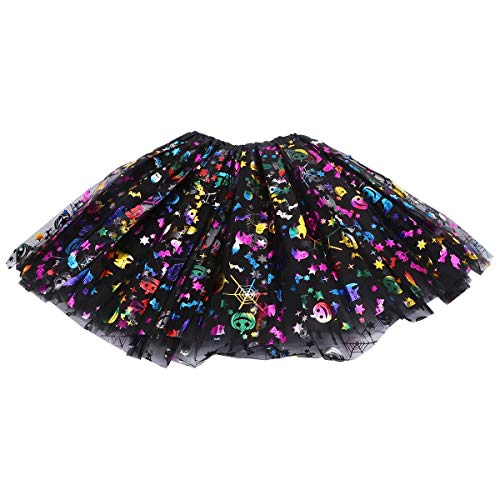 LQH 1pc del Traje de Halloween for Adultos clásico tutú de la Falda de Tres Capas Falda de Tul for Halloween Festival de demostración de la Etapa (cráneo del Estilo de Calabaza Colorida for Adultos)