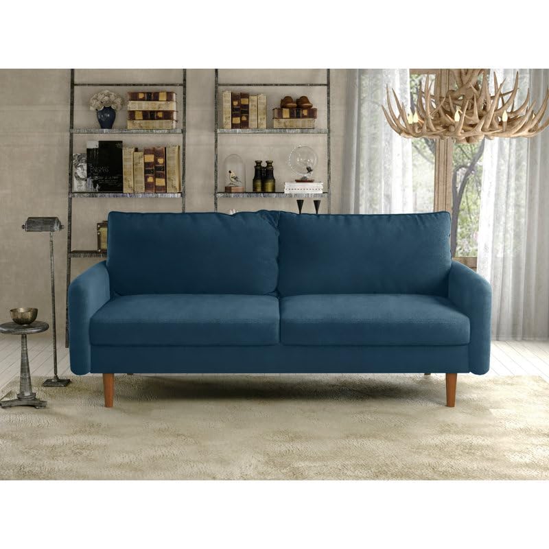 Image of Morrone Velvet Loveseat 3-Seater Sofa, Modern Upholstered Couch for Living Room, Bedroom and Office, Plush Cushion Accent Seating Furniture (Light Blue, 3 Seater)