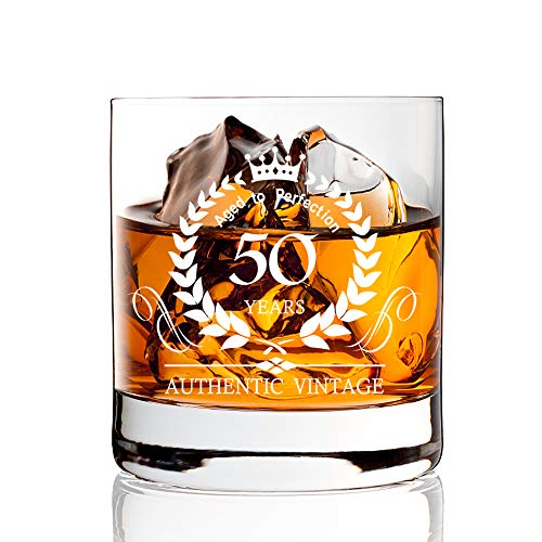 AGMdesign, Funny 50th Birthday Anniversary Whiskey Glasses, Funny Birthday Gift, Scotch Gift Ideas for Men, Women, Dad, Mam, Son, Husband, Brother