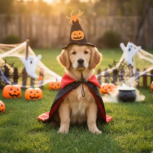 Disfraz Halloween 2 piezas con capa y sombrero para mascotas miniatura 5
