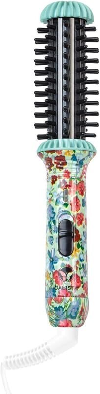 Mini cepillo redondo térmico CALISTA GoGo, estilo con cable sobre la marcha, RetroFloral | Herramienta de viaje compacta de 7", con cable, retoque + rizo, barril de 1", se calienta a 365° F; voltaje dual 100-240V | Iónico + cerámica para brillo