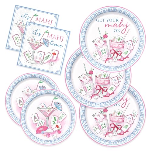 Vellumvibe 150pcs Mahjong Party Plates Napkins Disposable Tableware Supplies for Special Events Mahjong Game Night Dinnerware Serve 50 Guests