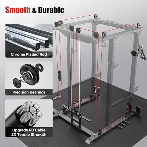 Image of Sportsroyals Power Cage, Multi-Functional Squat Rack, Power Rack with Pulley System & LAT Pull Down, Workout Cage with J Hooks for Home Gym