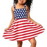 Akyzic Girls 4th of July Outfit American Flag Dress Crisscross Back Red White and Blue Outfit Girl 4th of July Patriotic Dresses 8T